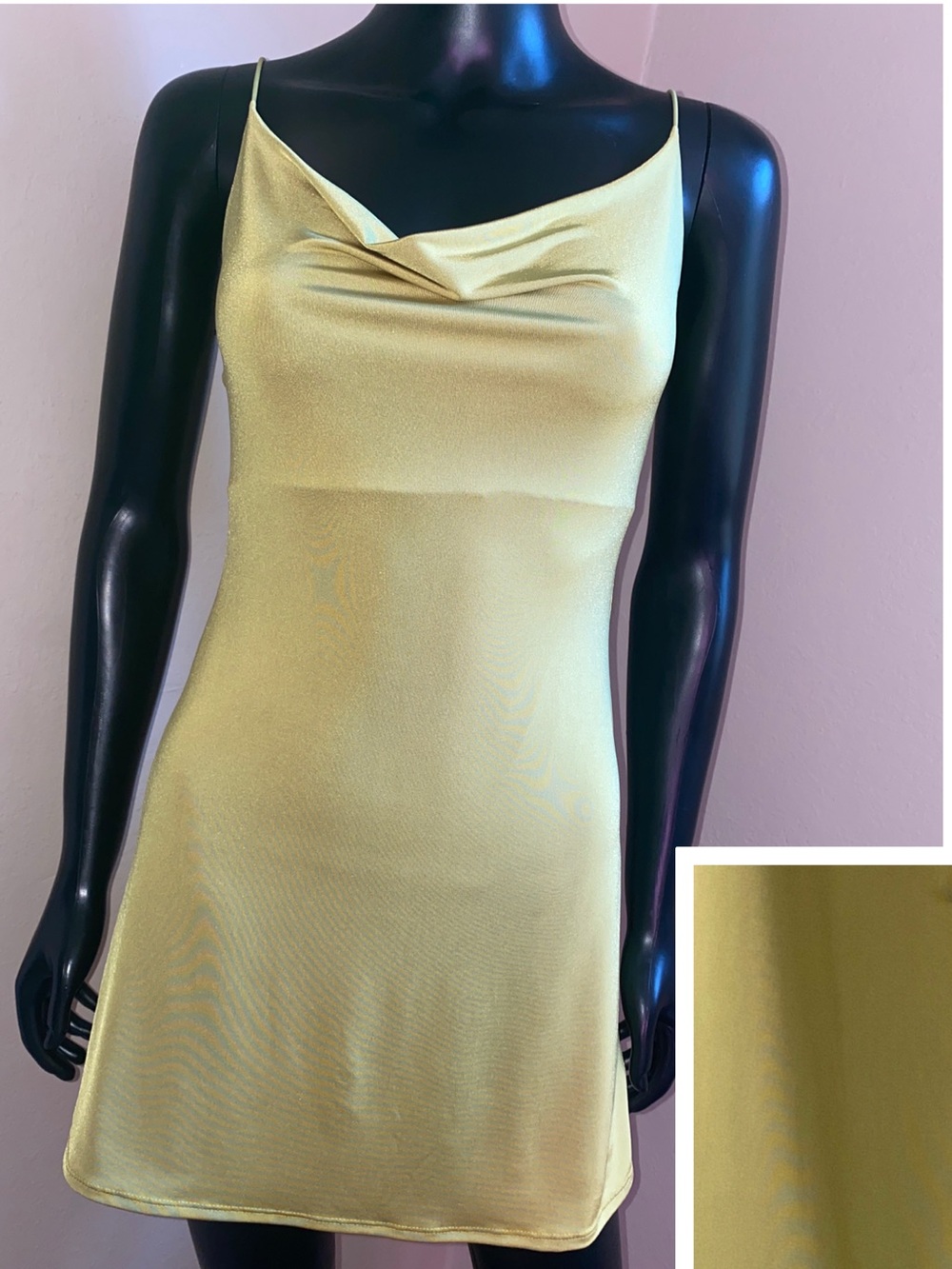 Blue Blush Avocado Bright Green Cowl Neck Mini Slip Dress